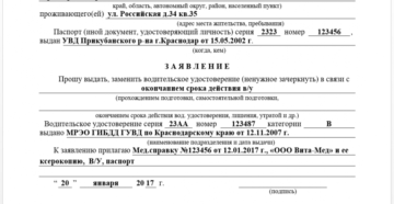 Образец заполнения заявление на выдачу водительского удостоверения