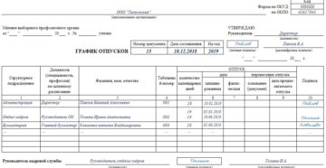 Составление графика отпусков на 2019 год