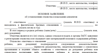 Бланк искового заявления на установление отцовства и взыскание алиментов