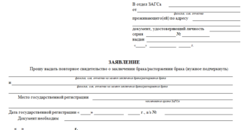 Заявление на выдачу свидетельства о расторжении брака бланк
